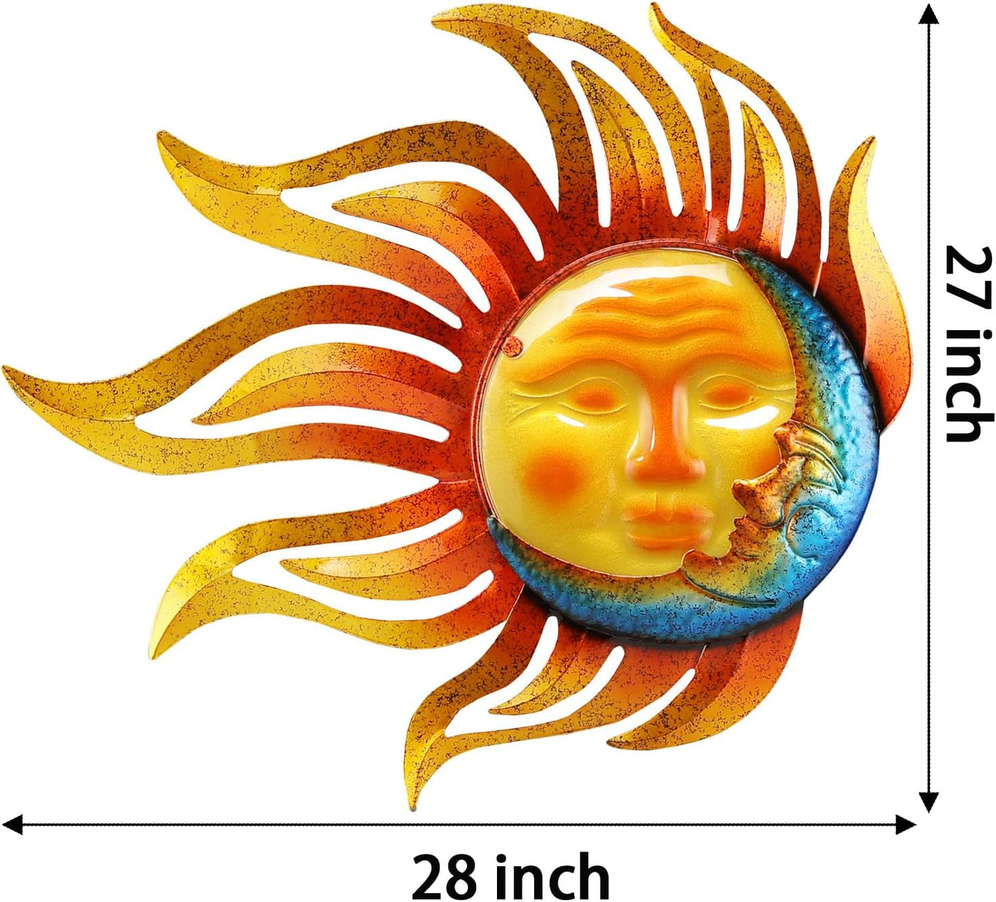 wotieuns Large Outdoor Metal Glass Sun and Moon Wall Decor Outdoor Sun Moon Wall Art 28 Inch