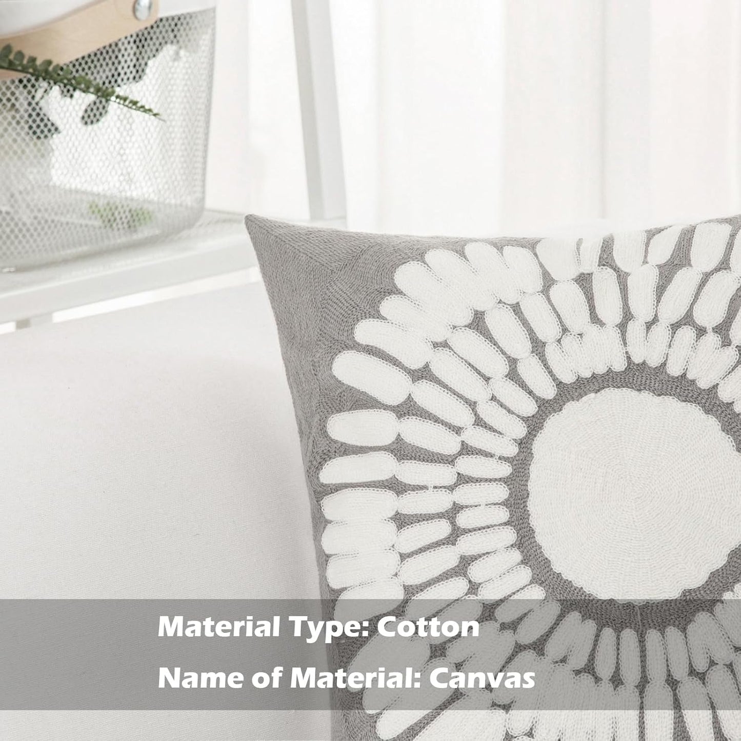 HWY 50 Grey Gray Decorative Throw Pillow Covers 18x18 Inch (1 Piece), Modern Embroidered Cotton Farmhouse Cushion Cover Pillow Case for Couch Living Room Bed Sofa, Sunflower