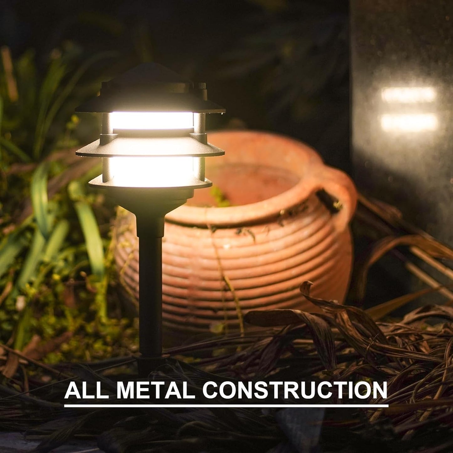 GOODSMANN Landscape Lighting 8PK Pathway Lights Low Voltage 2.2 Watt LED 12V AC Landscape Lights 30 Lumen Warm White with Cable Connectors Metal Stakes 9122-21102-08A