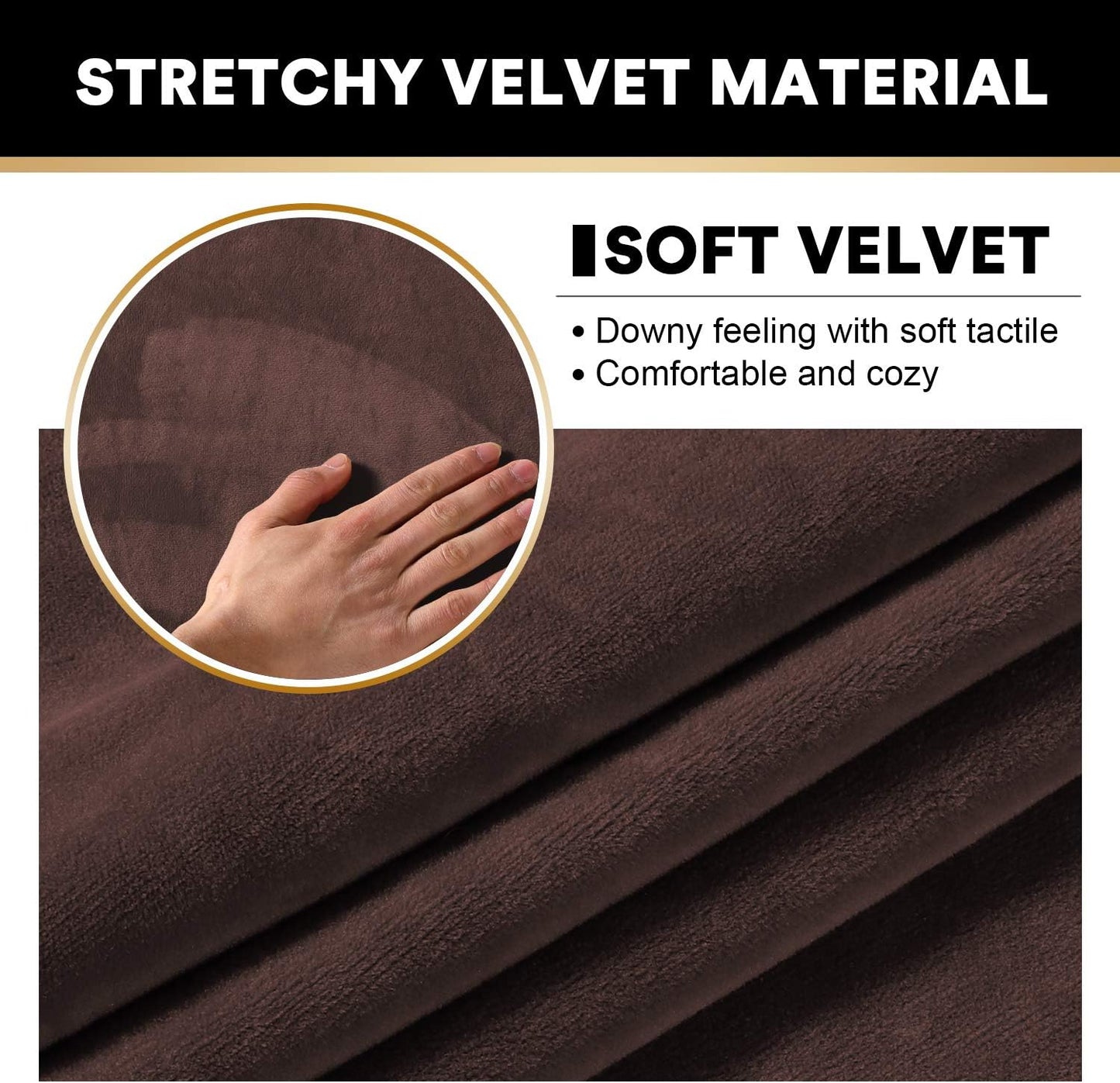 PrinceDeco Sectional Couch Covers Velvet Cushion Covers for Sectional Couch Cushion Covers for Sectional Sofa Separate Sectional Sofa Slipcovers Washable(1 Chaise Back+ 2 Sofa Back,Brown)