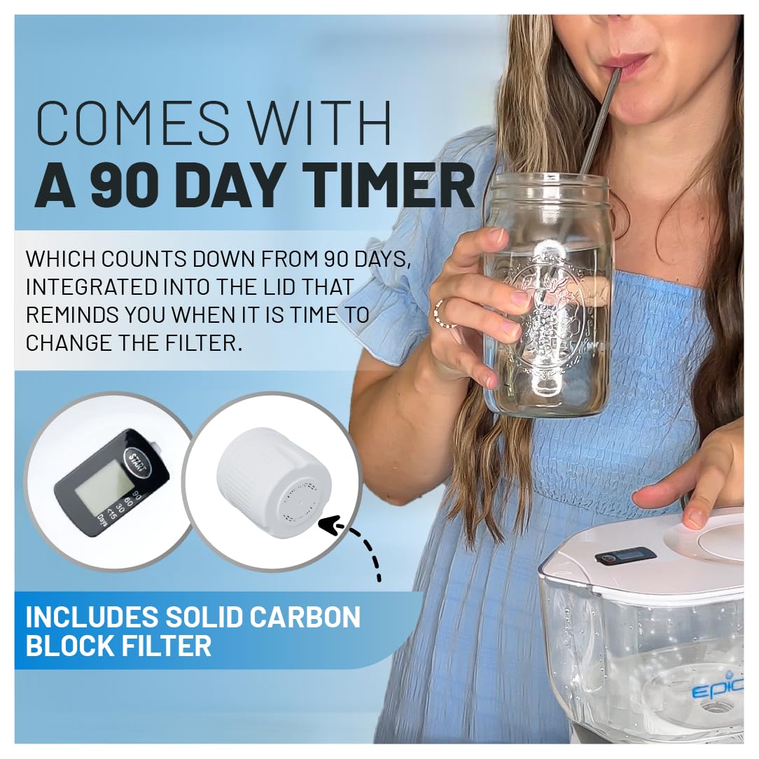 Epic Water Filters Pure Filter Pitchers for Drinking Water, 10 Cup 150 Gallon Filter, Tritan BPA Free, Removes Fluoride, Chlorine, Lead, Forever Chemicals (White & Bamboo)