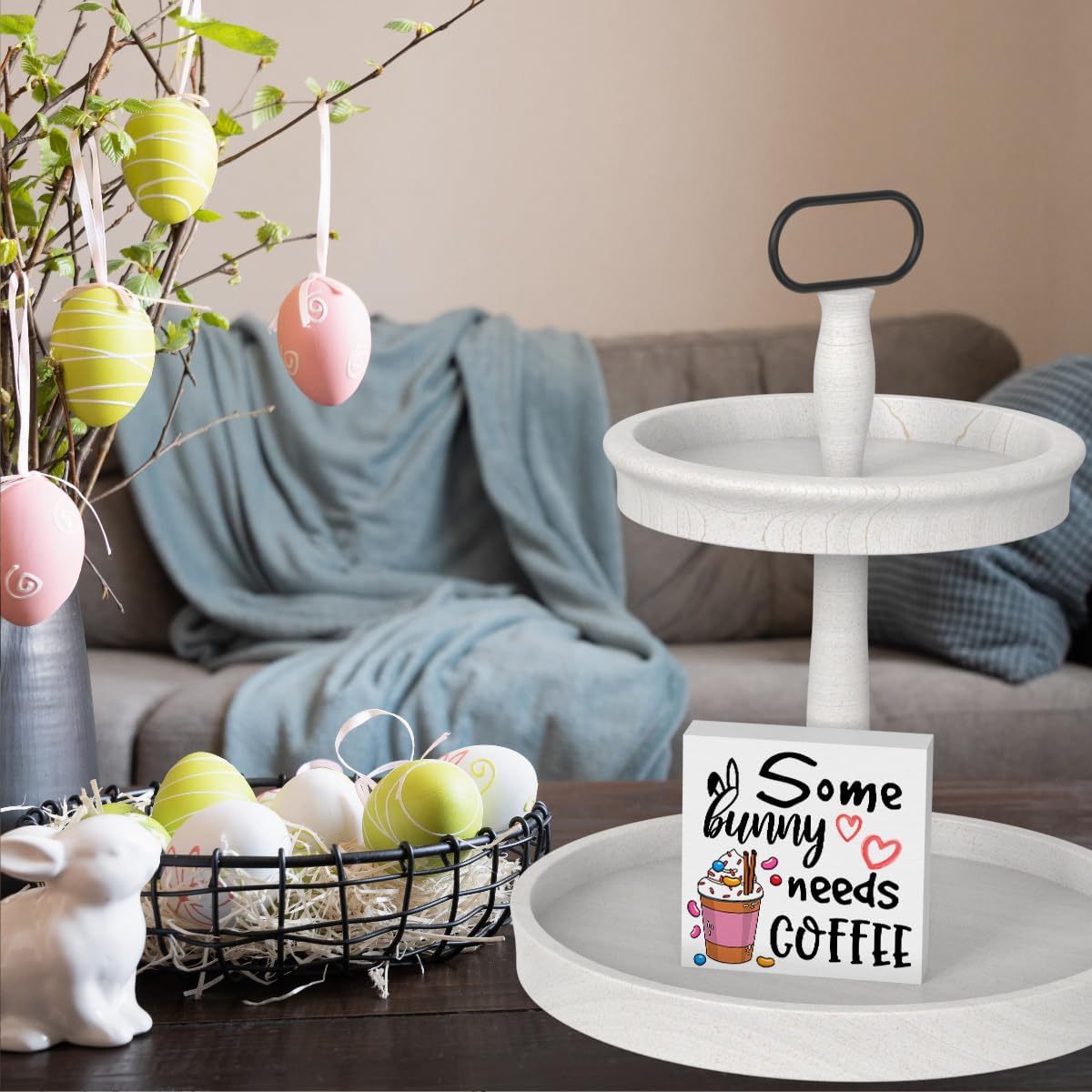 Rustic Farmhouse Easter Country Home Office Coffee Tables Desk Decor Coffee Bar Some Bunny Needs Coffee Sign Cubicle Shelf Tiered Tray Decor Gift Ideas 5 X 5 Inch