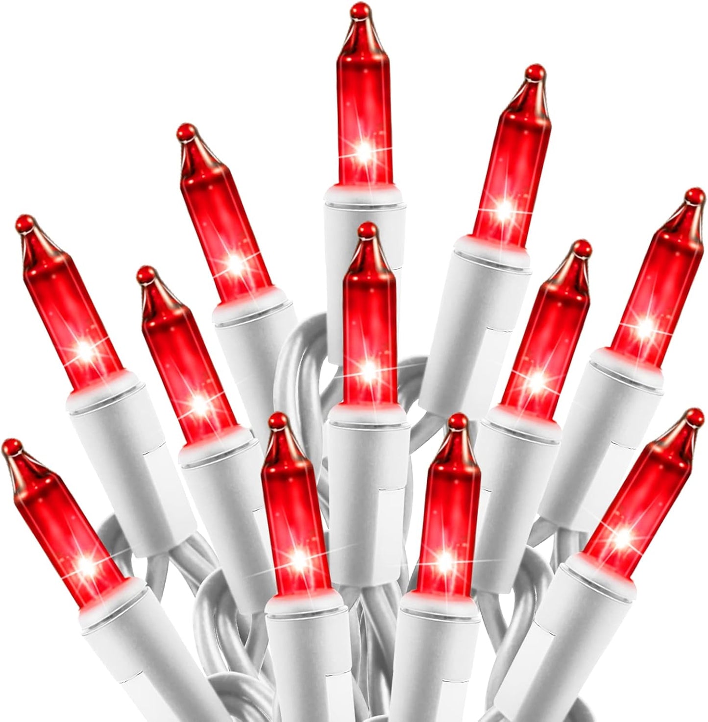 Christmas Red Mini String Lights, 100 Count 26.5 Feet Detachable Incandescent Bulb Waterproof Red Fairy Lights Plug in for Indoor Outdoor Party Patio Valentine's Day Decoration, White Wire