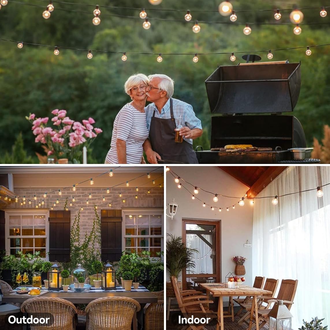 Outdoor Lights with Remote Dimmer, 50 + 3 Spare G40 LED Bulbs Plug in Connectable Patio Light, Waterproof Hanging Lights for Backyard Indoor Camping Balcony Yard Deck Decor (100 FT)