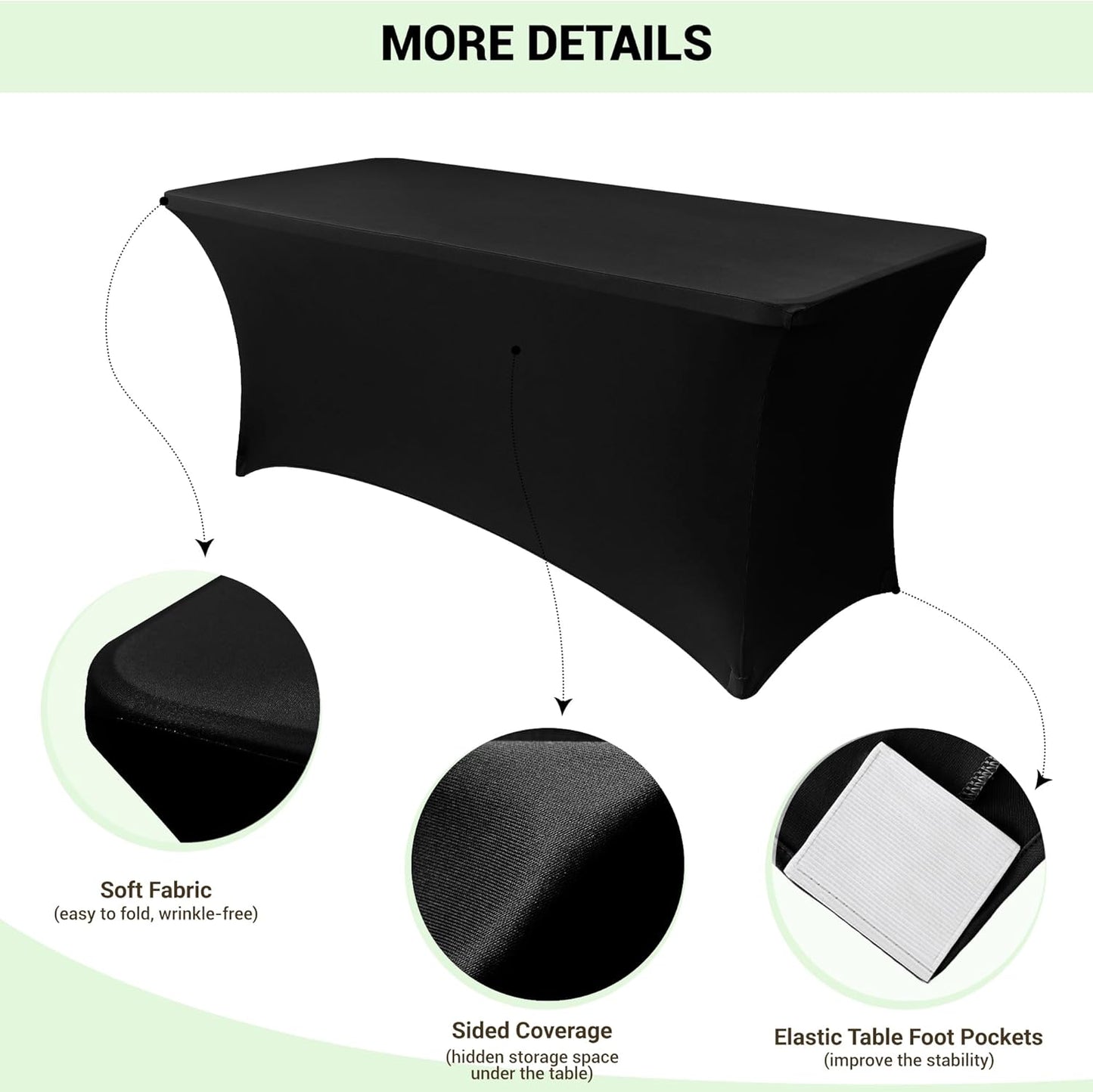 Obstal Spandex Table Cover 6ft Fitted Tablecloth Rectangular - Black Rectangle Folding Table Cloth for Birthday Party Wedding Banquet, 72L x 30W Inch