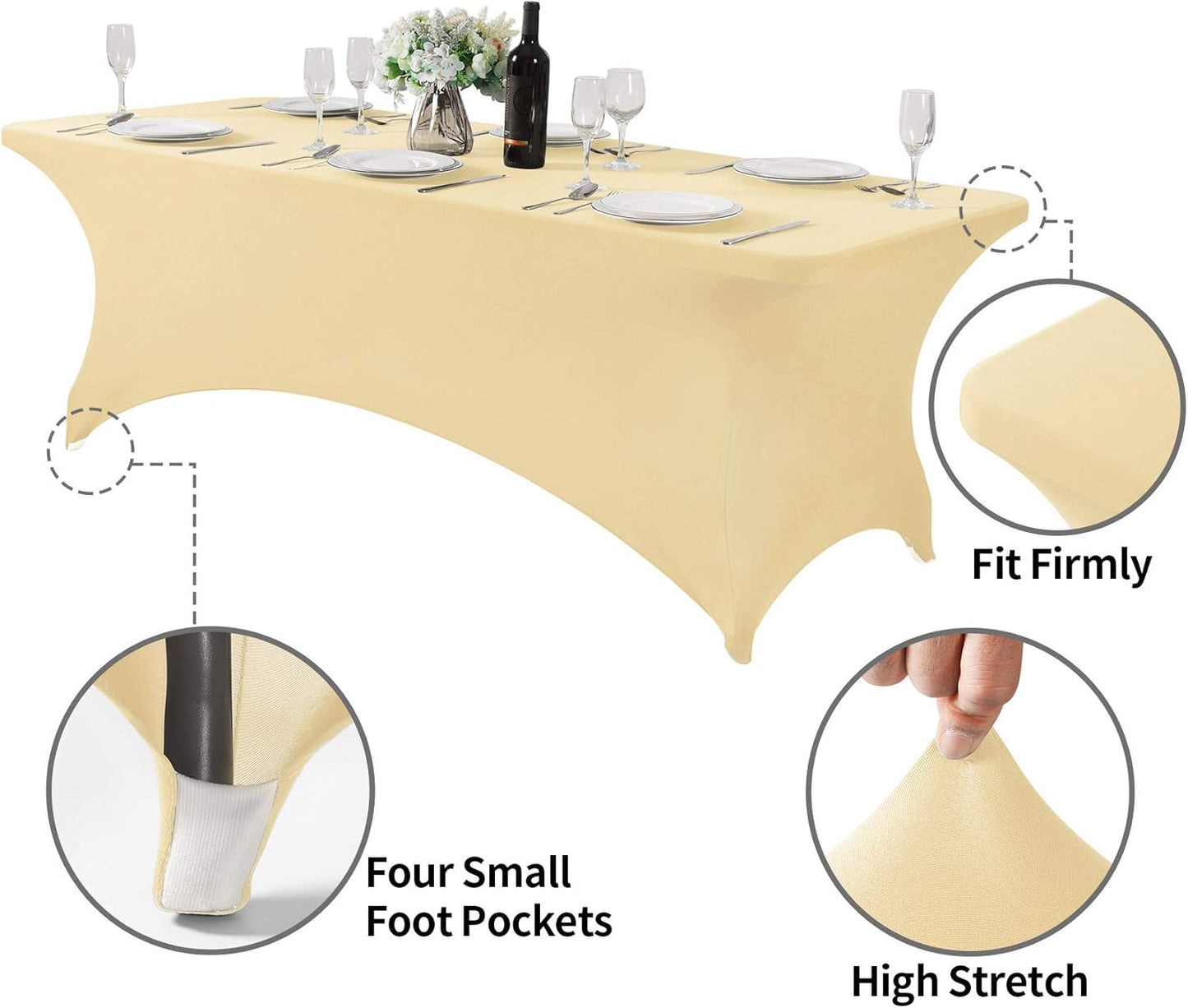 Spandex Table Cover for 8FT or 4ft or 6ft Table Universal Fitted Stretch Tablecloth for Party, Banquet, Wedding and Events-Champagne