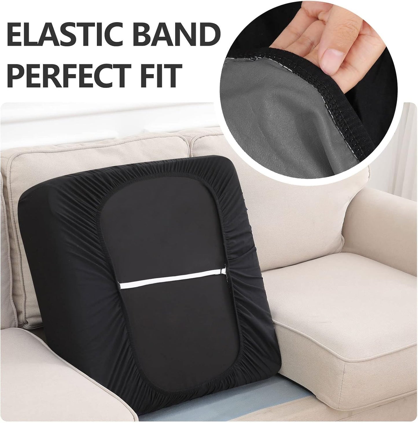 hyha Waterproof Couch Cushion Covers, Stretch Sofa Couch Seat Slipcover for Dog Washable, Non-Slip Waterproof Outdoor Cushion Covers for Patio Furniture Replacement (1 Piece for Small, Black)