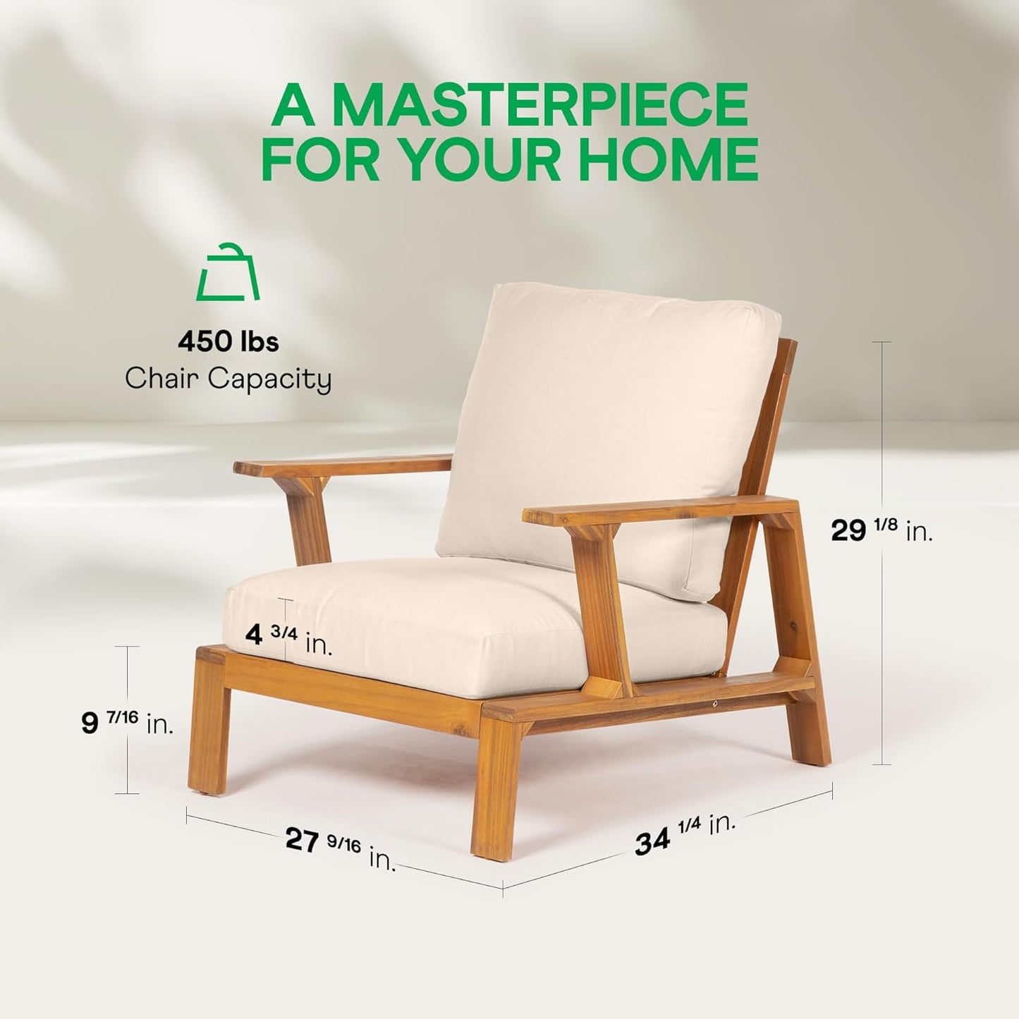 Jasper Outdoor Wooden Club Chair with Beige Cushion – Ideal for Patio, Garden, or Balcony