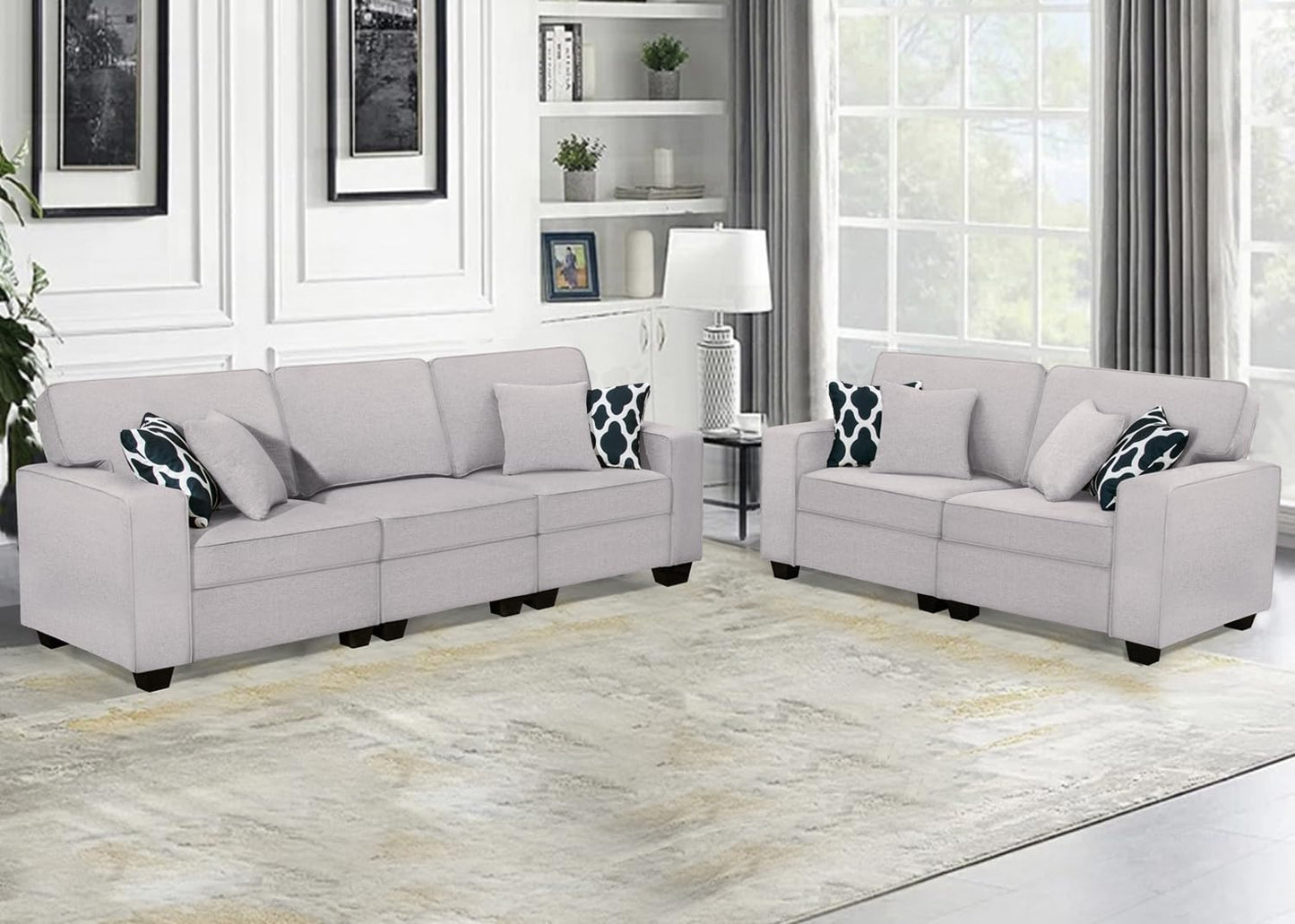 L Lengend Vansen Modular Sectional Sofa U Shaped Couch with Ottoman Modern Reversible Corner Sectional Couch for Living Room (Light Grey, 2+3)