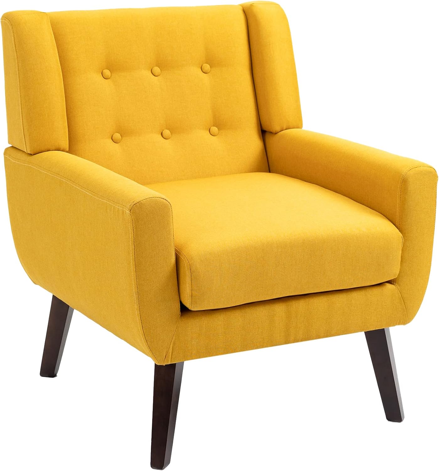 UIXE Accent Chairs Set of 2, Modern Armchair Upholstered Arm Chair in Fabric for Living Room, Comfy Single Sofa Seats Button Tufted Reading Seating, Yellow