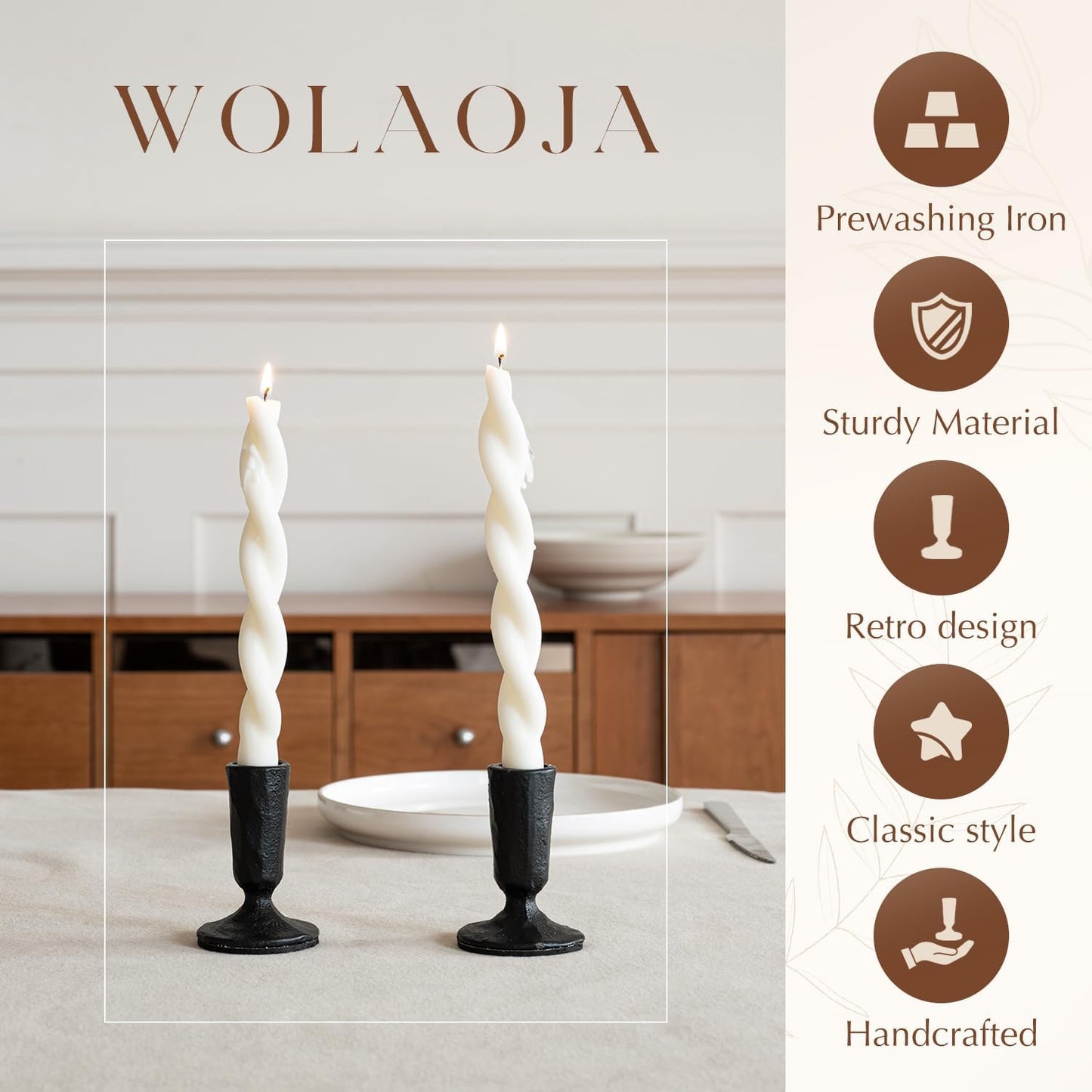 Candle Sticks Holder Decor, Set of 2 Vintage Black Candle Holders, Modern Decorative Tapered Candlestick Holders Centerpiece for Dining Table Centerpiece, Wedding, Party Decor