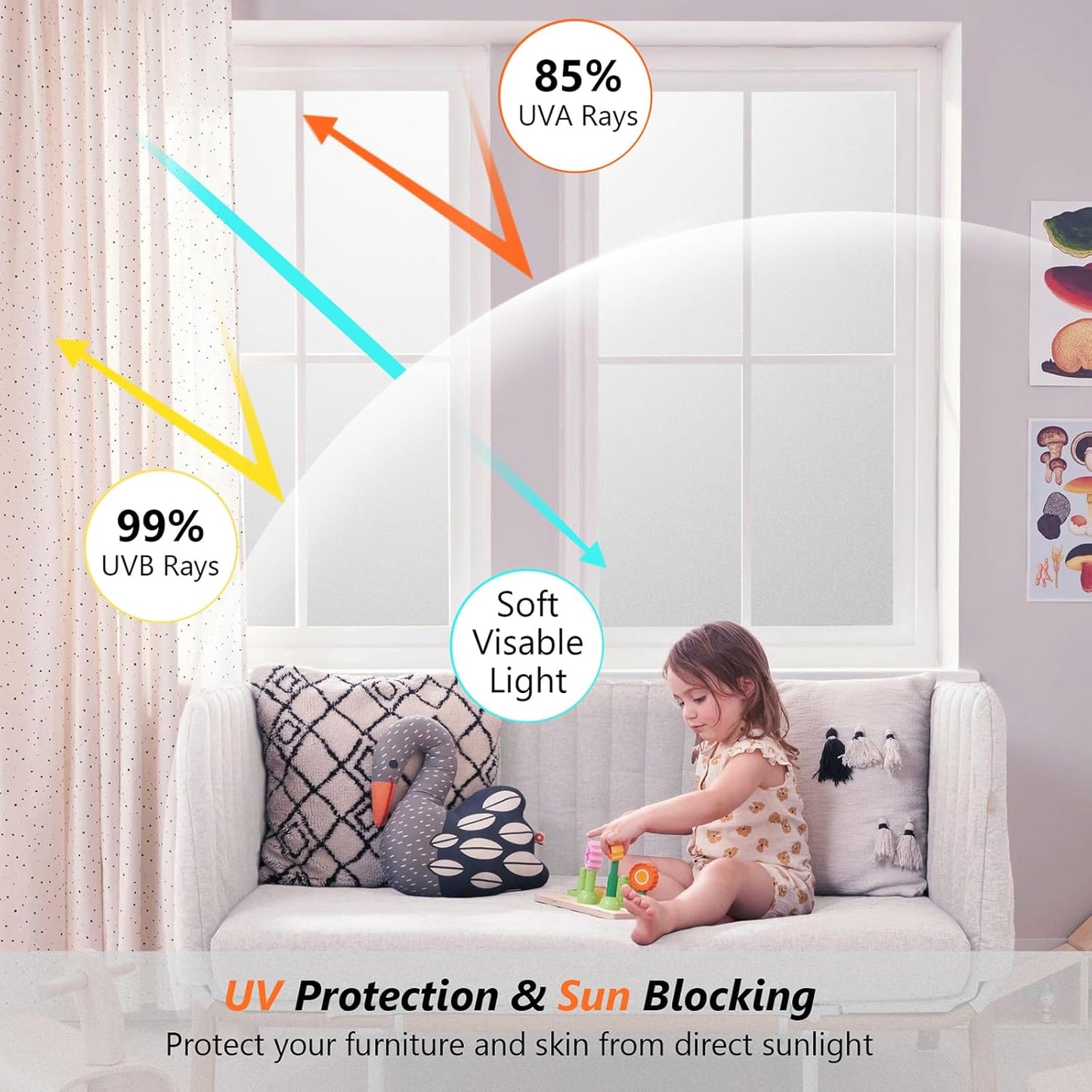 Kromapolis Window Privacy Film Frosted Glass Window Film, Heat Blocking Privacy Film for Glass Windows, Static Cling Non-Adhesive Frosting Window Stickers for Door Home (Frosted, 45.2 x 78.7 inch)