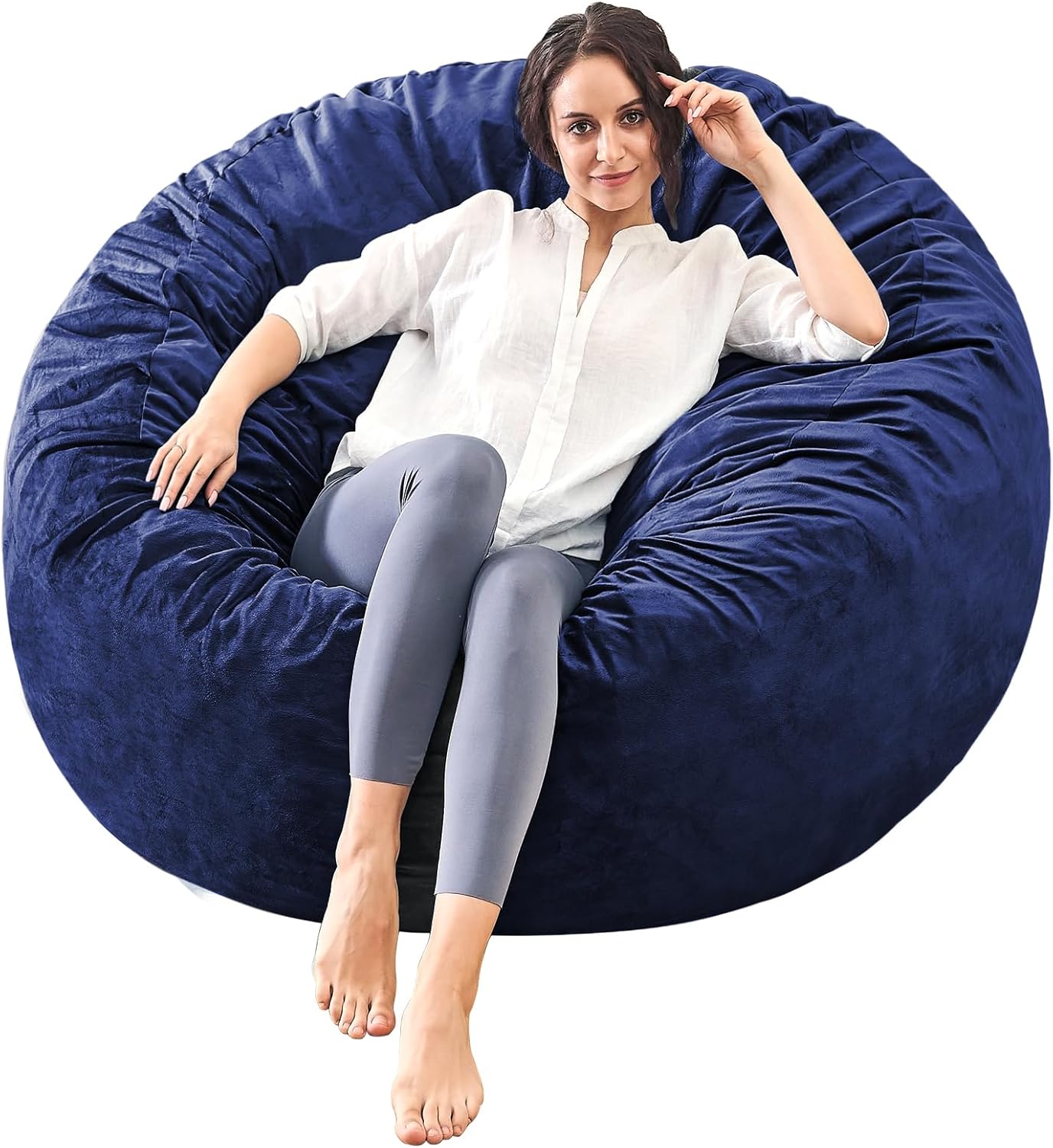 Bean Bag Chairs for Adults - Memory Foam Furniture BeanBag Chair - Kids/Teens Sofa with Soft Micro Fiber Cover - Round Fluffy Couch for Living Room Bedroom College Dorm - 4 ft, Navy