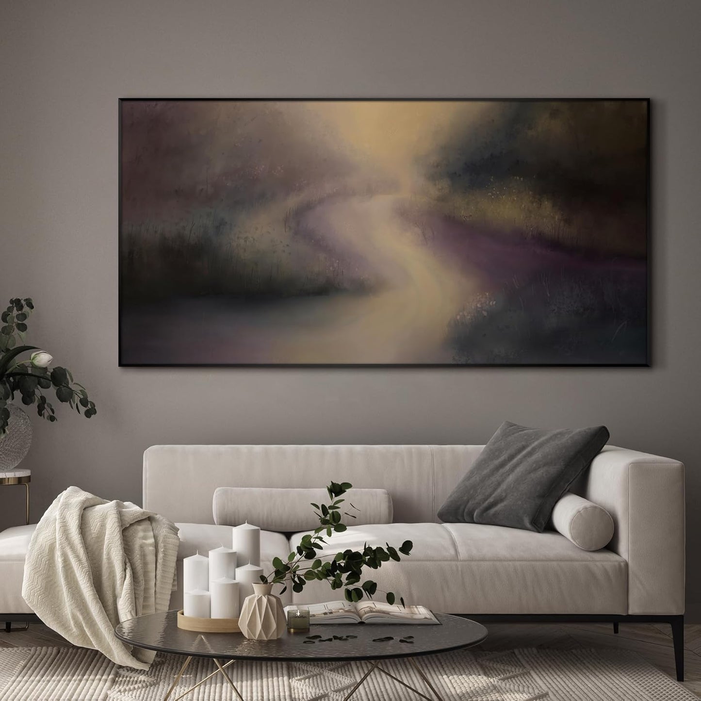 SIGNWIN 36"x72" Extra Large Framed Wall Art Golden Light River Path Dreamy Impressionist Landscape Illustration for Home Living Room Bedroom Decor (Frame Assembly Required)