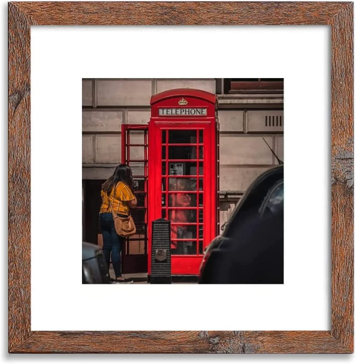 12x12 Picture Frame Set of 6, Display Pictures 8x8 with Mat or 12x12 Without Mat for Wall Mounting,Rustic Brown