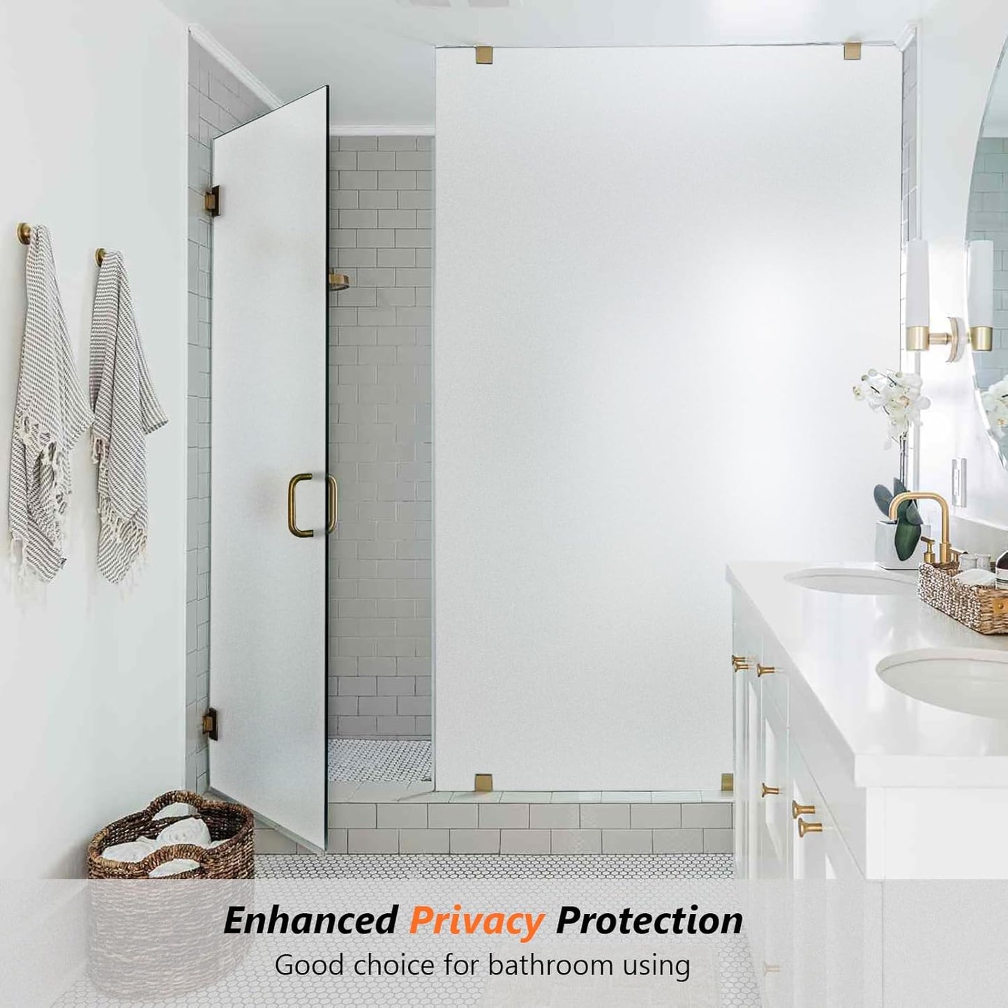 Kromapolis Window Privacy Film Frosted Glass Window Film, Heat Blocking Privacy Film for Glass Windows, Static Cling Non-Adhesive Frosting Window Stickers for Door Home (Frosted, 35.4 x 157.4 inch)