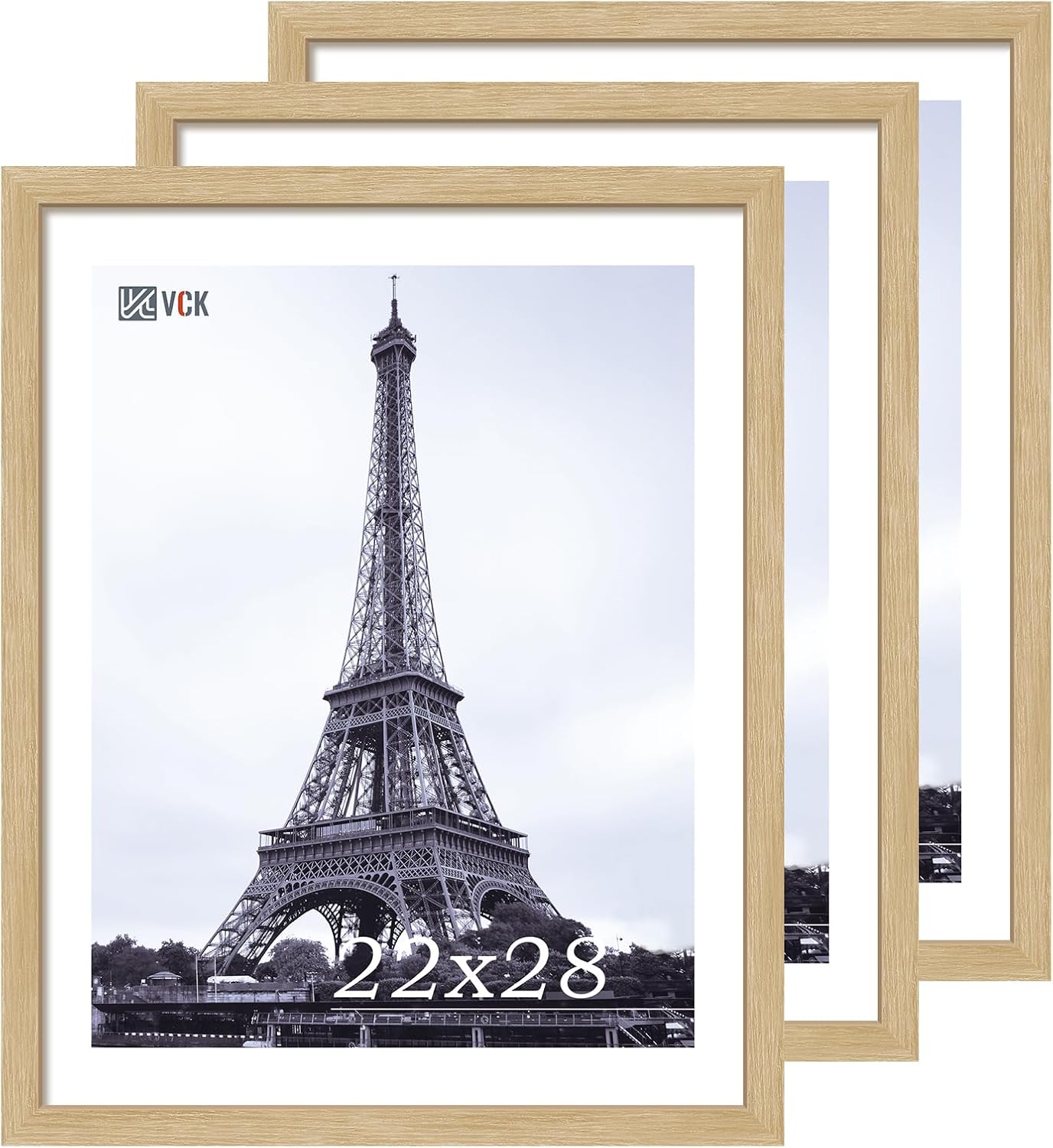 VCK 22x28 Oak Poster Frame 3 Pack, Natural Solid Wood Picture Frames, Wall Mounting Hanging