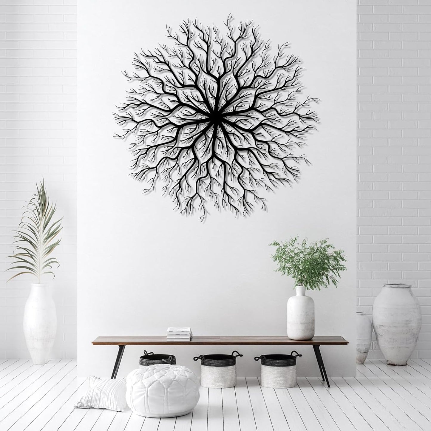 Tree of Life Metal Wall Art, Metal Tree Wall Art, Large Round Sculpture, Round Branch Wall Decor, Large Branch Artwork, Nature Sign, Wall Decor for Living Room, Housewarming Gift (Silver, 24"x24"|60x60cm)