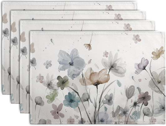 Flower Placemats Set of 4 Brown Cream Grey Poppy Flowers Table Mats Watercolor Rustic Vintage Floral Place Mat Farmhouse Linen Fabric Placemat for Party Kitchen Dining Outdoor Indoor Decor 12x18 Inch