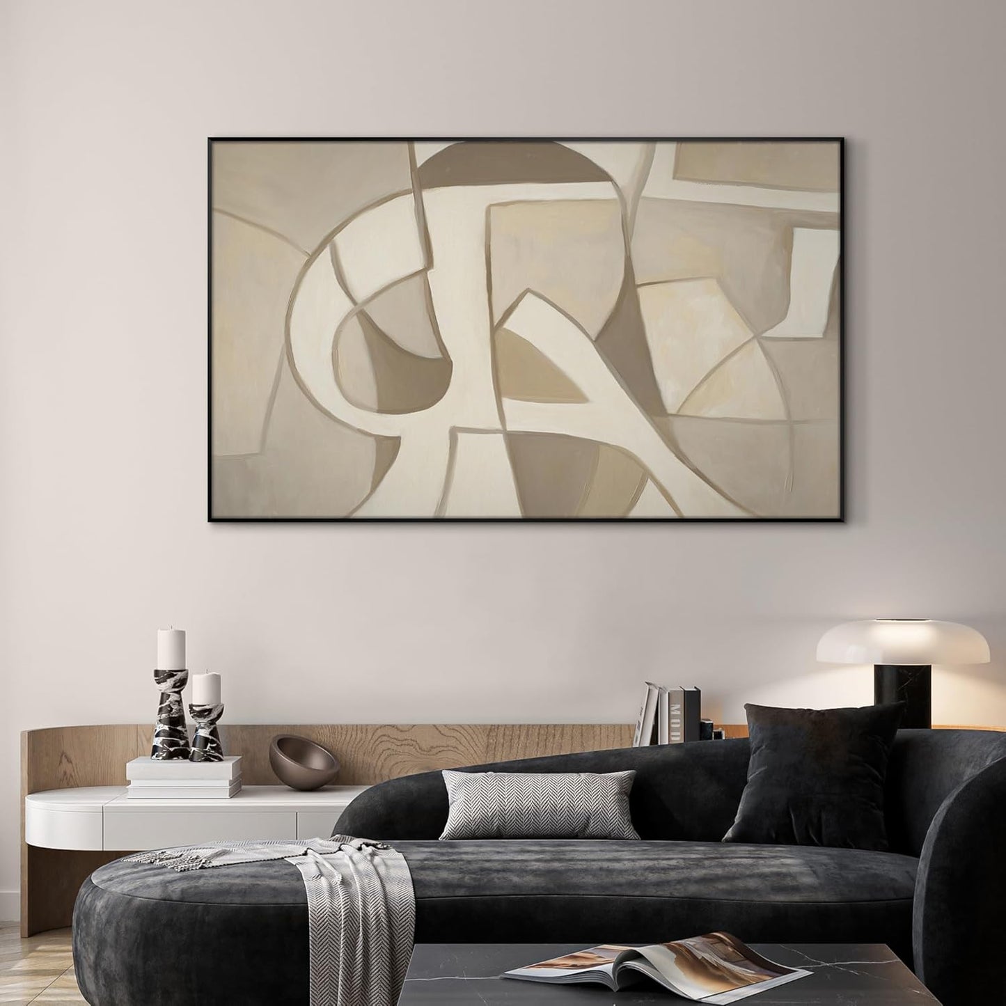SIGNWIN 30"x60" Extra Large Framed Wall Art Neutral Abstract Geometric in Mid-Century Style, Retro-Inspired Design for Home Living Room Bedroom Decor (Frame Assembly Required)
