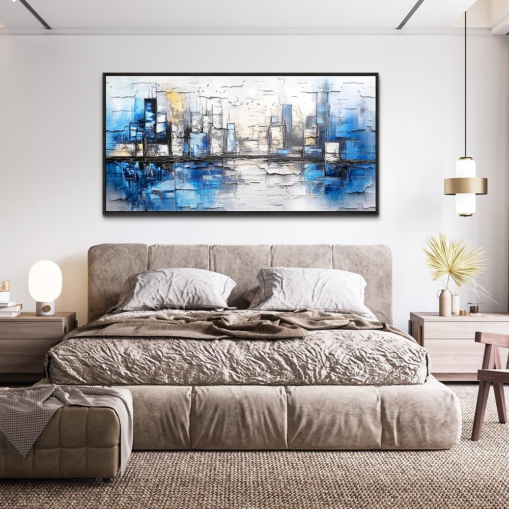 ZUITINGHUA Large Black Framed Wall Decor For Living Room Canvas Wall Art For Office Modern Wall Decorations For Bedroom Blue Landscape Paintings Abstraction Pictures Artwork Home Decor 24x48 In