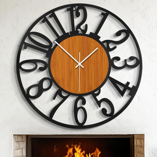LEIKE 30" Oversized Large Wall Clocks,Silent,Non Ticking,Battery Operated Modern Round Big Wood Decorative Metal Wall Clock for Living Room, Bedroom,Kitchen,Farmhouse,Office Decor - Black,30 Inch