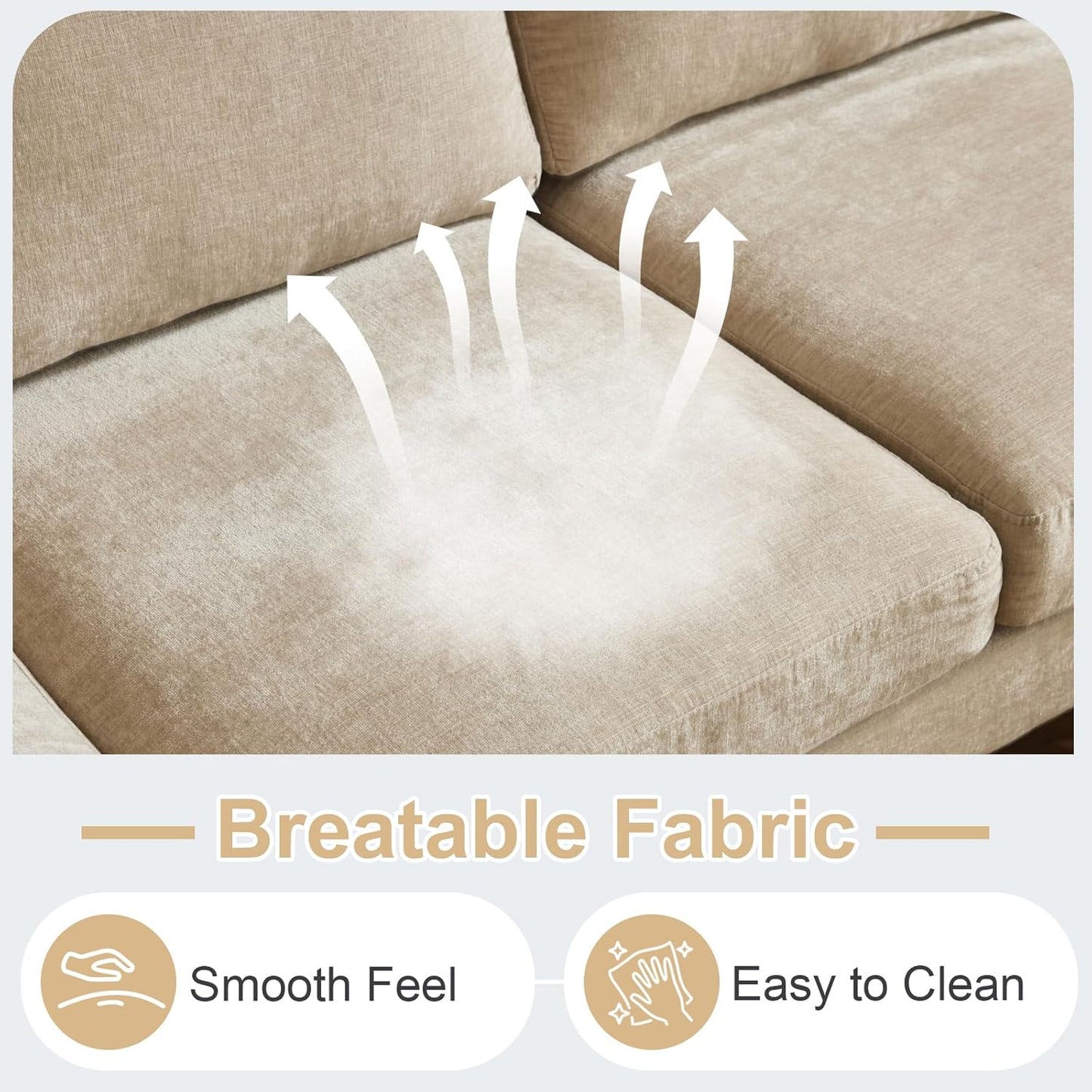 Karl home U-Shape Sectional Sofa Couch 111" Modern 4-Seat Sofa with Chaises Chenille Fabric Upholstered Covertible Couch with Wood Grain Legs for Living Room, Reception Room, Apartment, Khaki