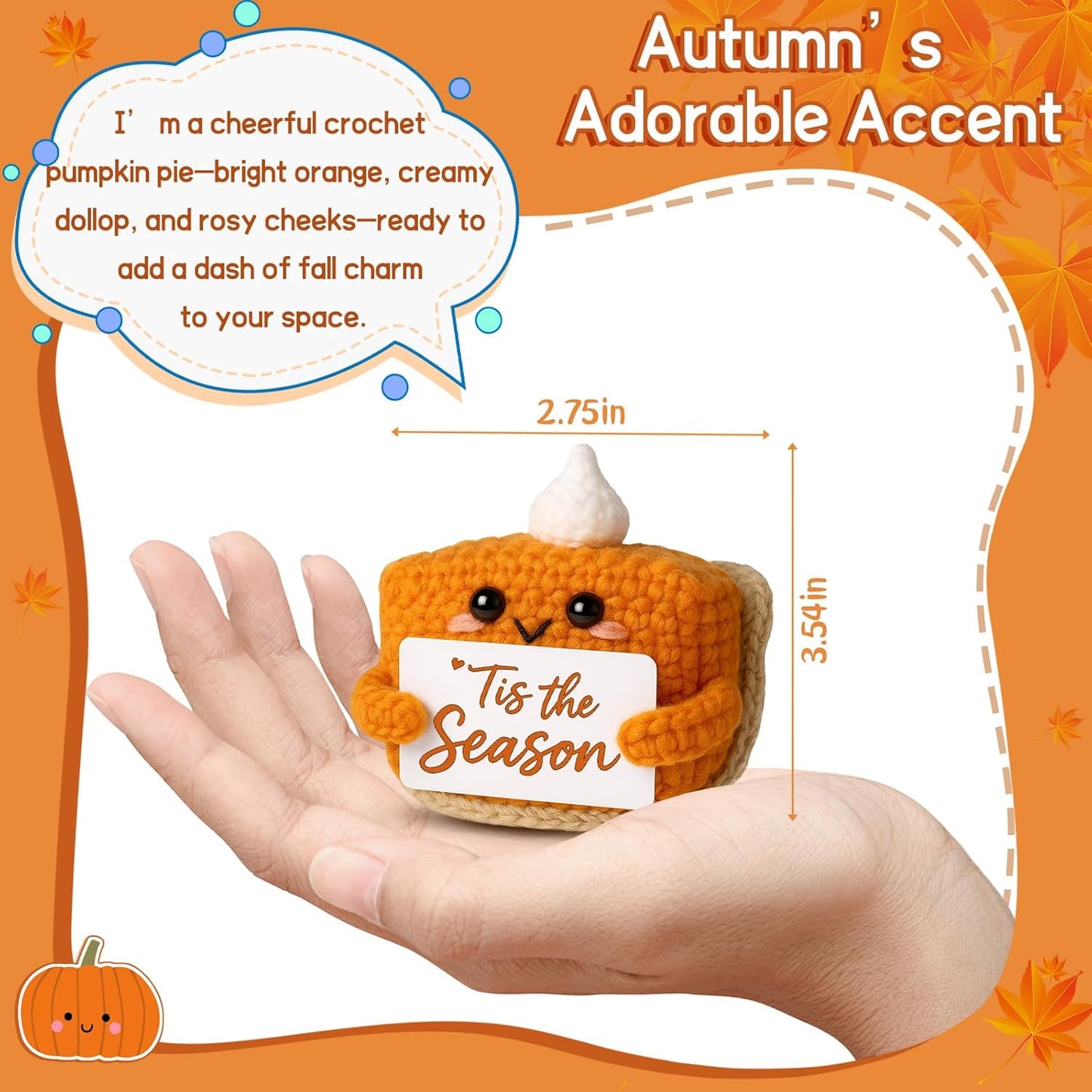 Tis The Season Fall Decor | Mini Crochet Pumpkin Pie Plush | Small Handmade Autumn Halloween Thanksgiving Items for Home Office Indoor Table Decoration Christmas Stocking Stuffer Ornament