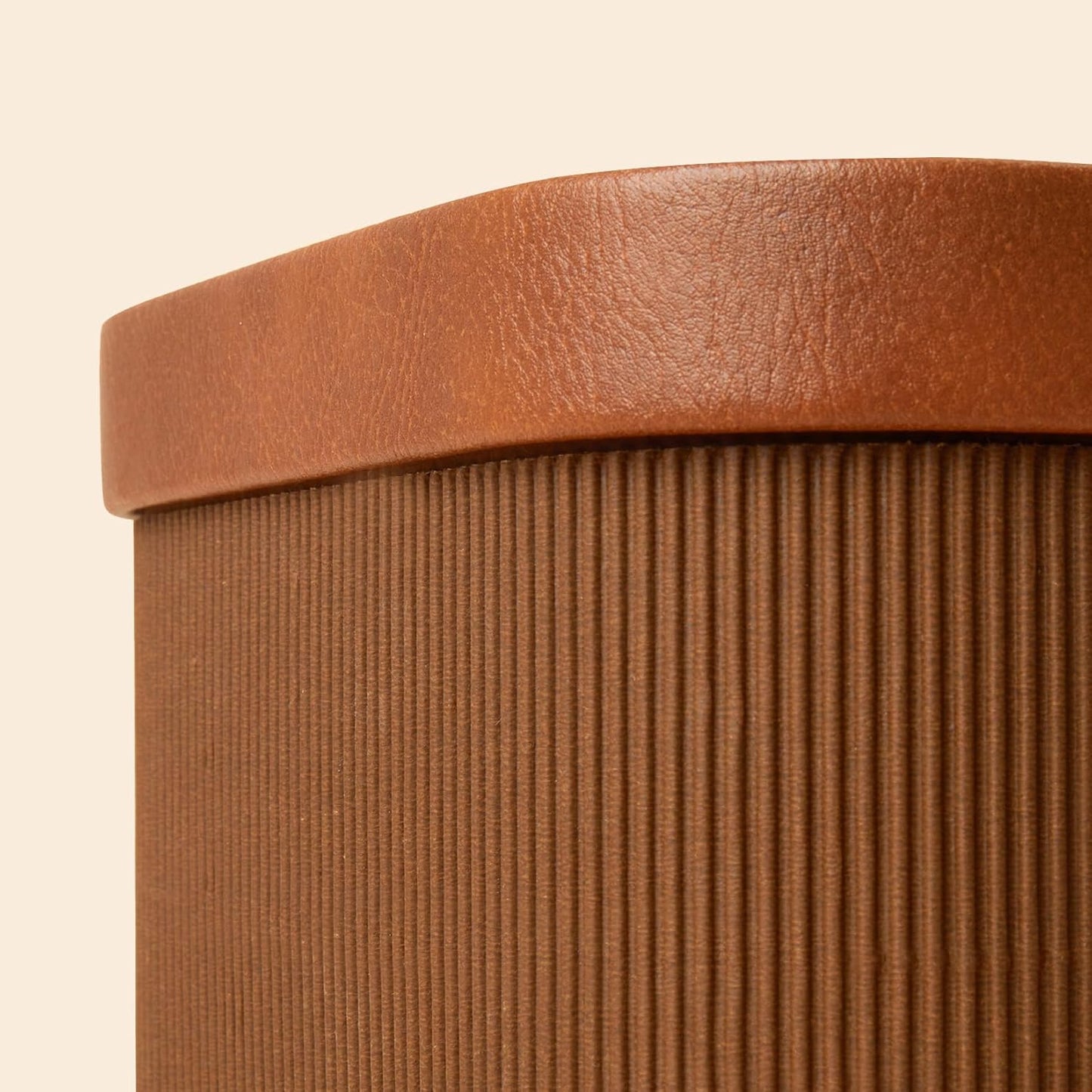 La Jolie Maison Fluted Cardboard Storage Baskets with Leather-Like Lids, Sturdy Stackable Paper Boxes Decorative Tray, Set of 3 Chestnut