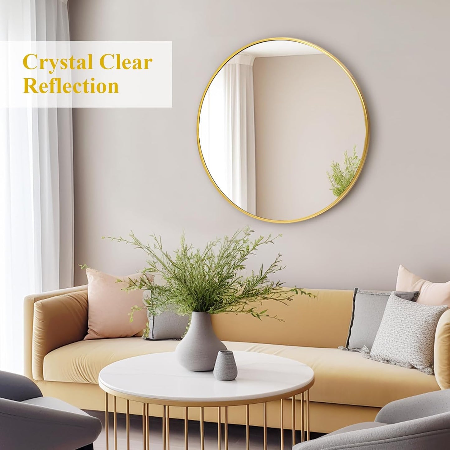 Fabuday Gold Circle Mirror for Bathroom - 24 Inch Golden Framed Round Mirror for Wall Decor, Living Room, Bedroom, Entryway Circular Mirrors