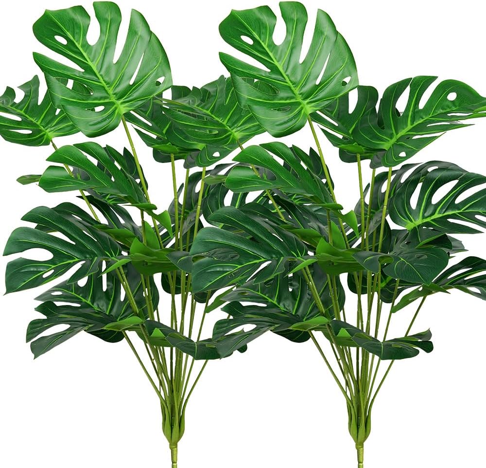 Melorca&Guilla Artificial Plants 2PCS 30“Large Fake Monstera Plants,Faux Tropical Palm Plant,Tall Artificial Tree Greenery Shrubs Bushes for Garden Porch Window Box Shop Office Home Décor