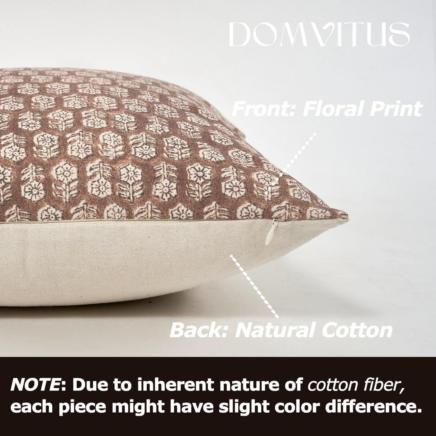 DOMVITUS Floral Pillow Covers Set of 2, Throw Pillow Covers 18x18, Floral Print Neutral Accent Decorative Pillow Covers for Living Room, Bed, Cognac Brown