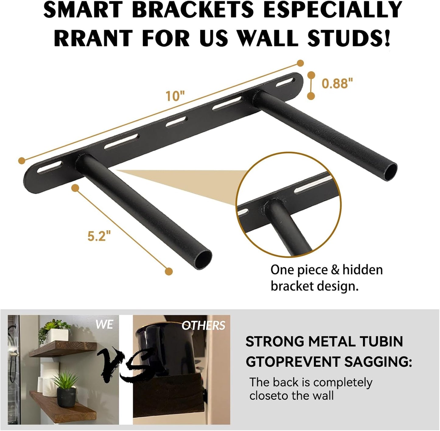 BGMG Wood Floating Shelves for Wall 16 inch Set of 2, Rustic Wooden Wall Mount Shelves for Living Room Bedroom Kitchen Farmhouse-16x6.7x1.25 inch- Gold Oak