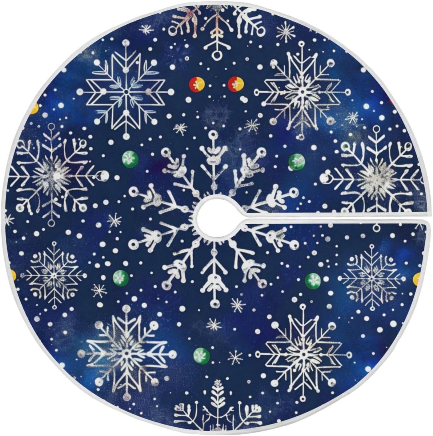 Christmas Tree Skirt, 48 Inch White Snowflakes Blue Background Xmas Tree Skirt for Christmas New Year Party Decorations Christmas Tree Mat