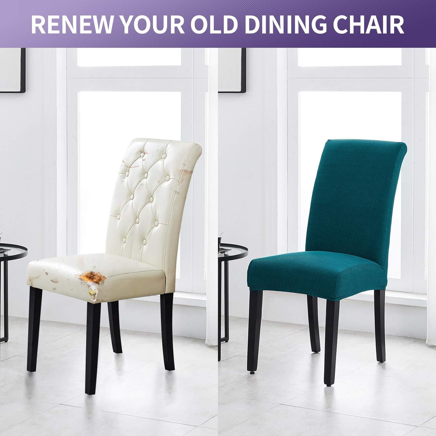 Joccun Chair Covers for Dining Room Set of 2,Dining Chair Slipcovers Stretch Dining Room Chair Covers Seat Protector,Washable Parsons Chair Cover for Home,Banquet(Peacock Blue,2 Pack)