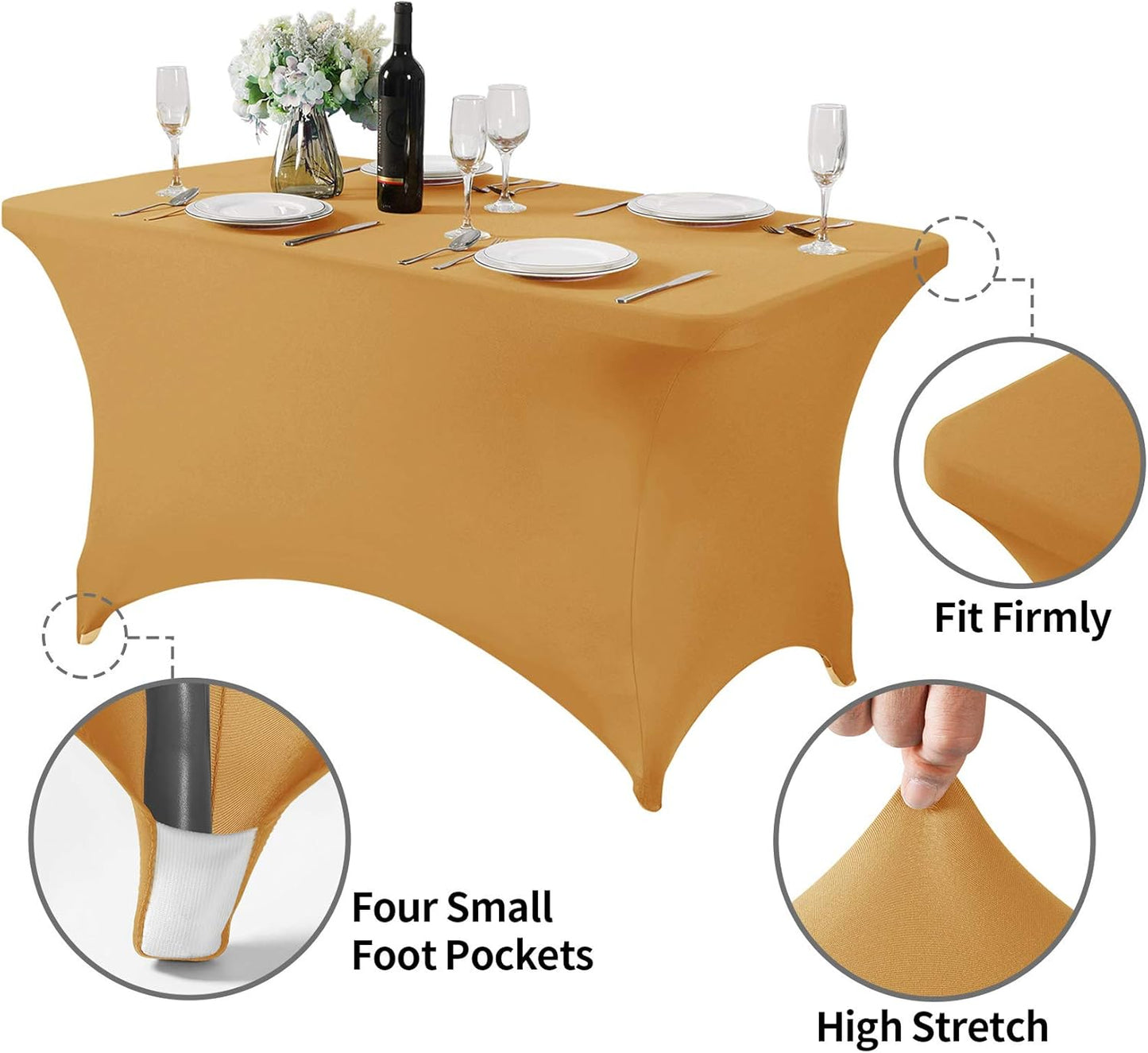 Spandex Table Cover for 4FT Table Universal Fitted Stretch Tablecloth for Party, Banquet, Wedding and Events-Gold
