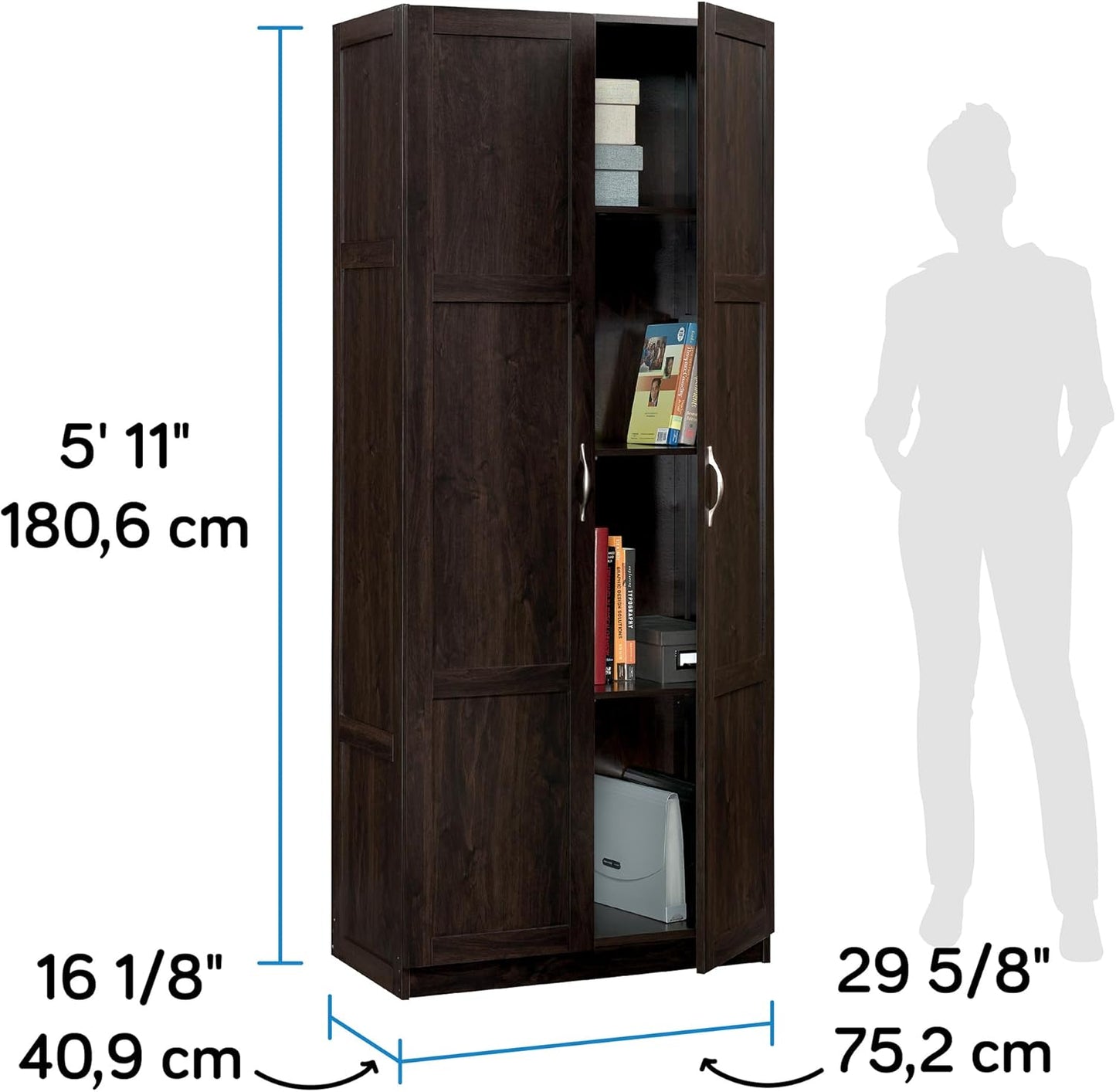 Sauder Storage Cabinet/ Pantry cabinets, 29.61 " x D: 16.02 " x H: 71.50", Cinnamon Cherry finish