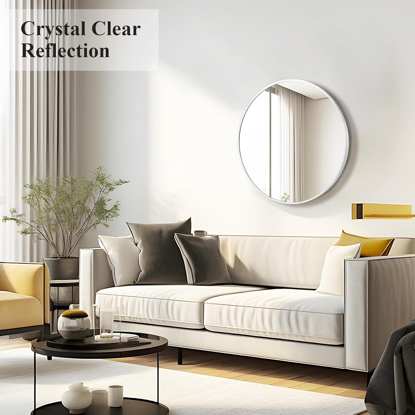 Fabuday Silver Circle Mirror for Wall 20 inch - Round Mirror for Bathroom, Entryway, Living Room, Hallway, Bedroom Decor, Small Matte Frame Mirrors