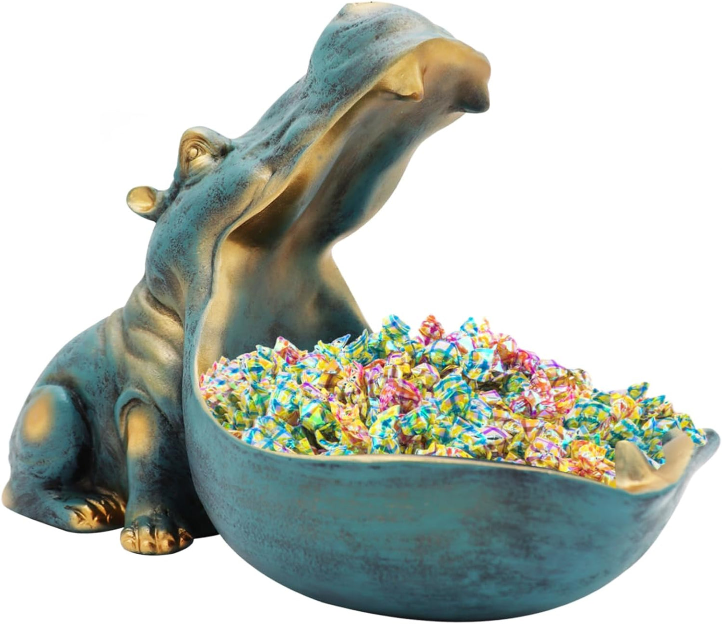aboxoo Hippo Statue,Large Hippopotamus Figurine Home Sculpture with Resin, Hippo Candy Jar, Candy Dish Bowl for Office Desk, Key Bowl for Entryway Table,Container Storage Art Decor Box(Dark Blue)