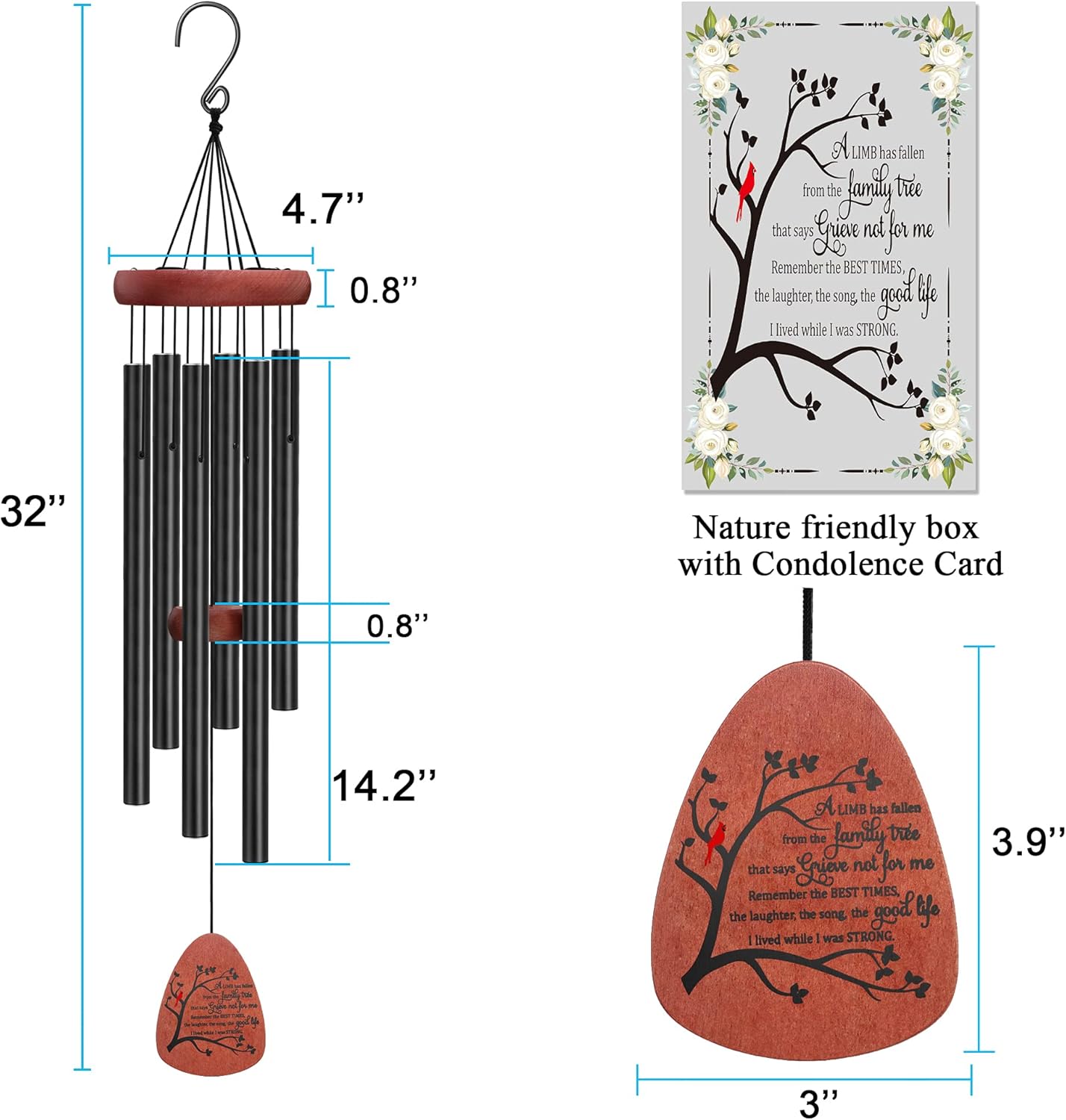 Memgift Memorial Wind Chimes for Outside- Sympathy Gift for Loss of Mom or Dad, Outdoor Keepsake with Soothing Tone for Garden, Yard in Memory of Loved One