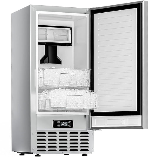 EUHOMY Commercial Under Counter Nugget Ice Maker Machine, 70Lbs/Day, Bulit-in Freestanding Ice Maker with Double Ice Baskets, Self-Cleaning & 24H Timer Ice Machine, for Commercial & Home Use(Silver)