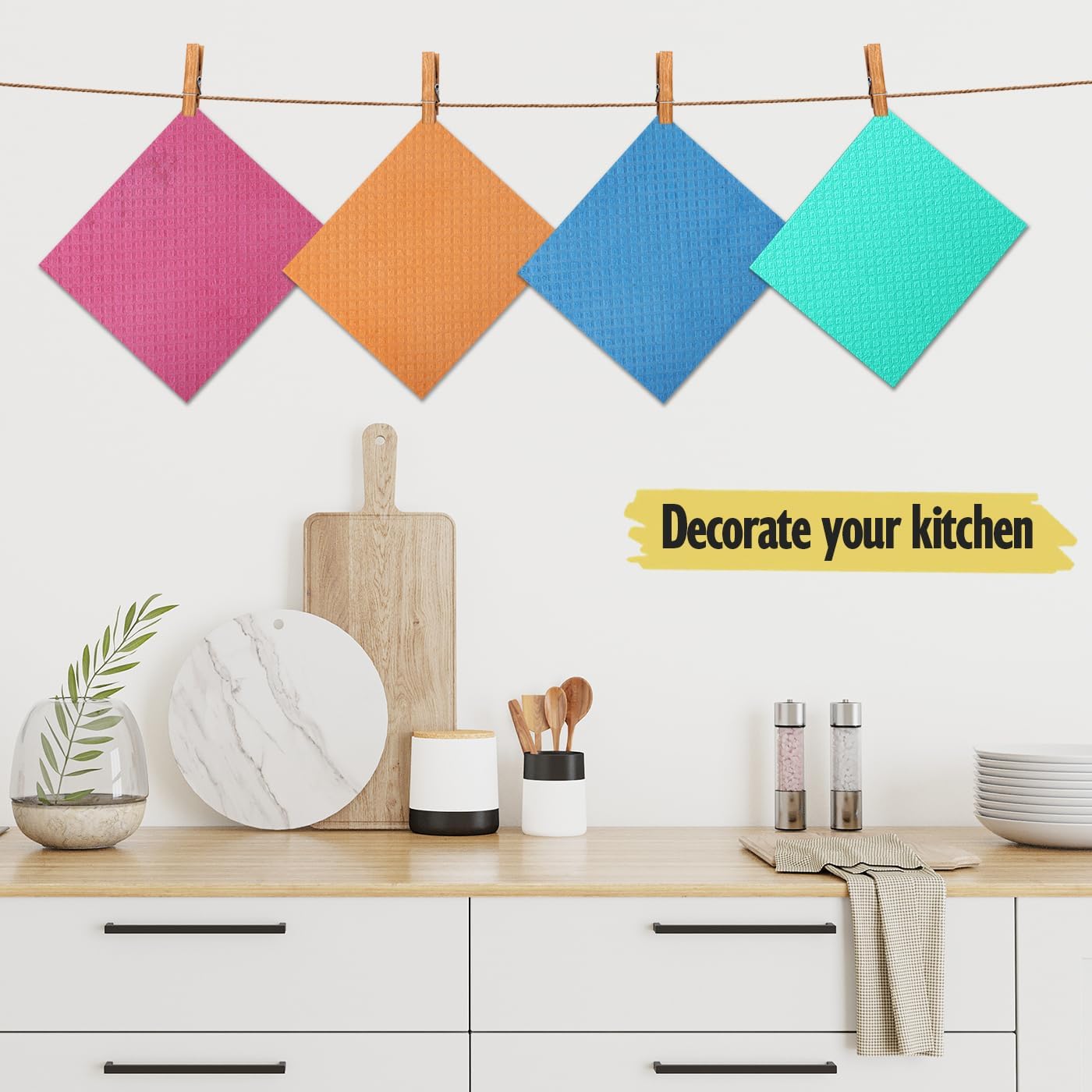 Swedish Dishcloths for Kitchen | 6 Pack Absorbent Cellulose Sponge Cloths Washable | Non-Scratch Reusable Paper Towels Quick Drying Cleaning Cloths - Green