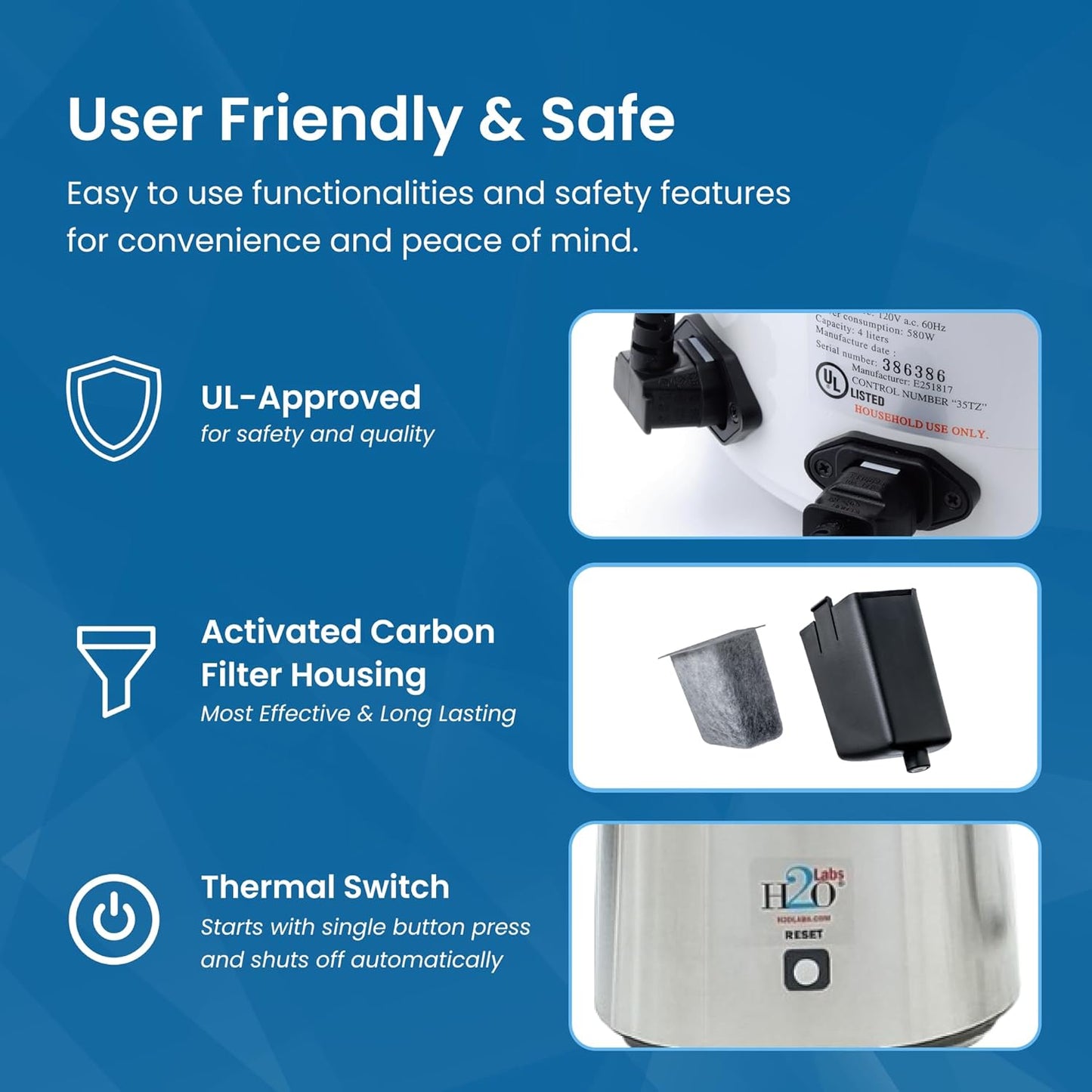 H2o Labs Best-in-Class Countertop Water Distiller - Stainless Steel Home Water Distiller with 1 Gallon Glass Carafe - Porcelain Nozzle Insert & Optimal Heating Element for Pure Distilled Water - 300SS