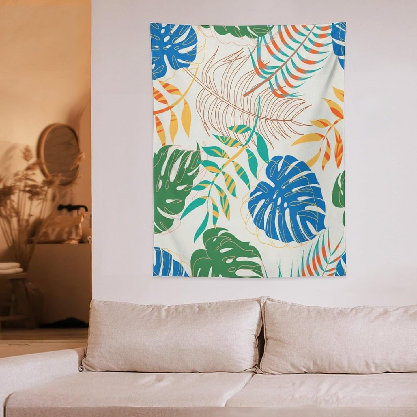 ICMOLYYENLO Tropical Green Plant Tapestry, Green Palm Leaves Natural Landscape Print Wall Tapestry for Bedroom Living Room Dormitory 50x60 Inch