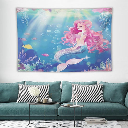 HZOHNAGO Mermaid Girls Tapestry Watercolor Mermaid Princess Pink Hair Pattern for Kids Room Decoration Printed Wall Tapestry Wall Hanging for Bedroom Living Room Dorm 60" W x 40" H