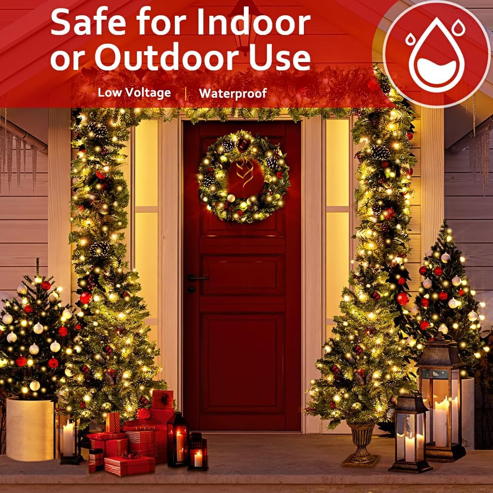 300 LEDs Warm White Christmas Lights 100ft Outdoor Indoor,Plug in Christmas Tree Lights,Green Wire LED String Lights for Home Decor Holiday Party Wedding