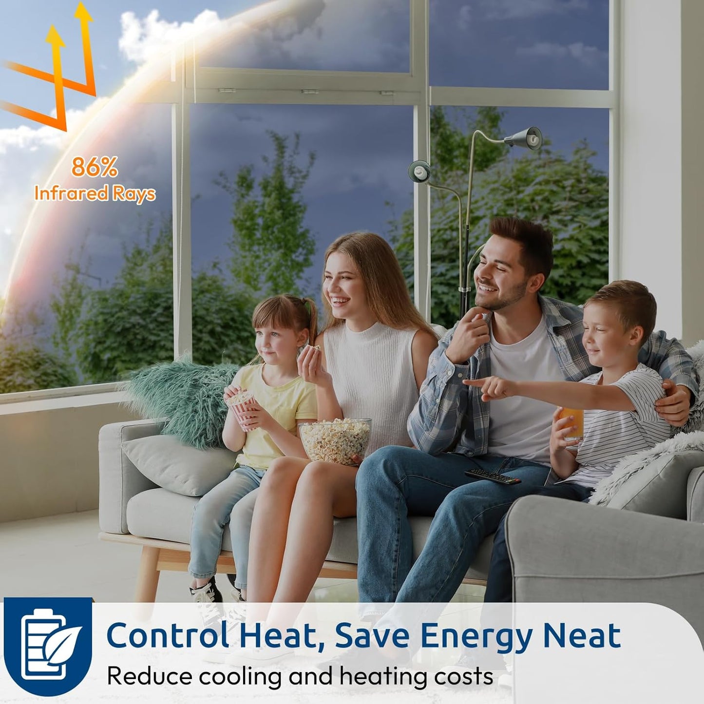 rabbitgoo Window Privacy Film One Way Window Tint for Home, Removable Reflective Heat Sun Blocking Anti UV Glass Door Covering, Mirror Tinting Film House Office, 17.5 in X 6.5 Feet, Blue Silver