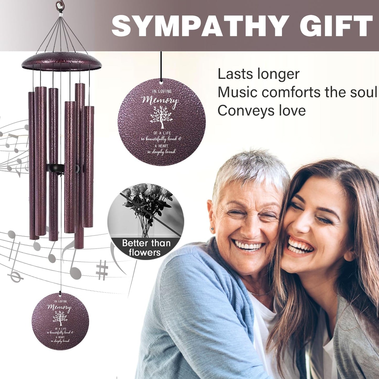 ASTARIN 36" Large Deep Tone Personalized Sympathy Wind Chimes, Memorial Wind Chime for Loss of Mother Father Loved One, Tree of Life Bereavement Gifts Decor Outdoor Patio Garden(Produced in USA)