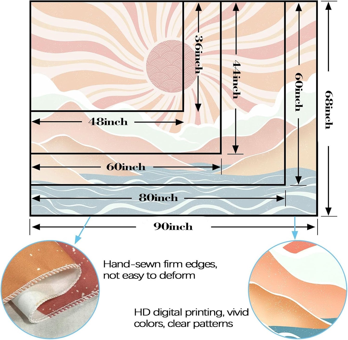 Lunerfex Boho Sun Tapestry Sunset Wall Tapestry, Mountain Tapestries for Bedroom 80s Tapestries Wall Hanging for Bedroom Living Room Decor Boho-2 70"x90"
