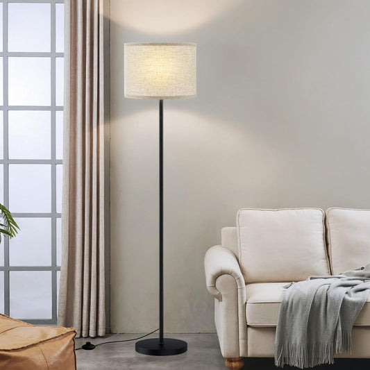 Ambimall 60'' Modern Floor Lamp with Shade, Tall Lamps for Living Room, Bedroom, Office, Dining Room, Beige Shade with Black Pole(Without Bulb)